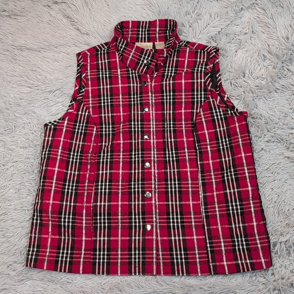 Baxter & Wells Vest Womens M Petite Red Plaid Gorpcore Pockets Active Snap Up